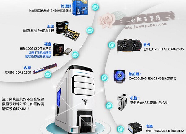 3399元i5-4590+GTX660四核独显主机配置单