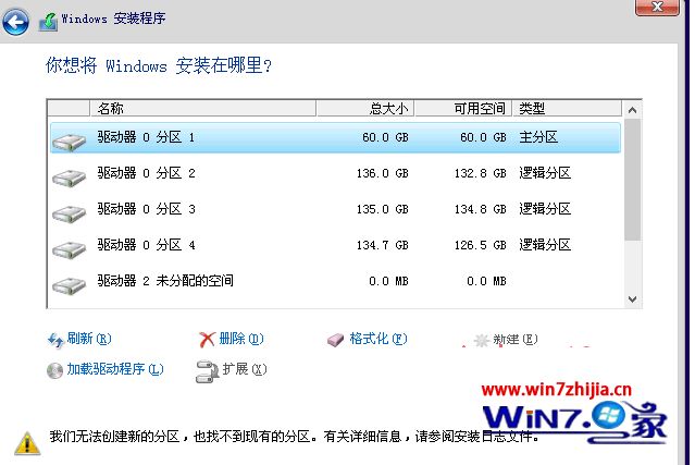 安装win10系统提示“我们无法创建新的分区，也找不到现在的分区”如何解决